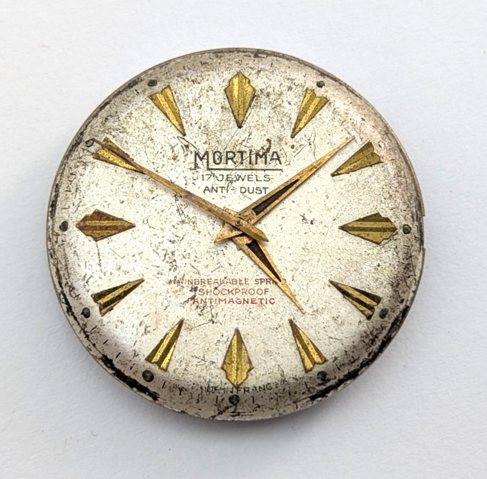 Vintage MORTIMA Cattin Morteau 17j France Men’s 30mm Watch Movement PARTS REPAIR