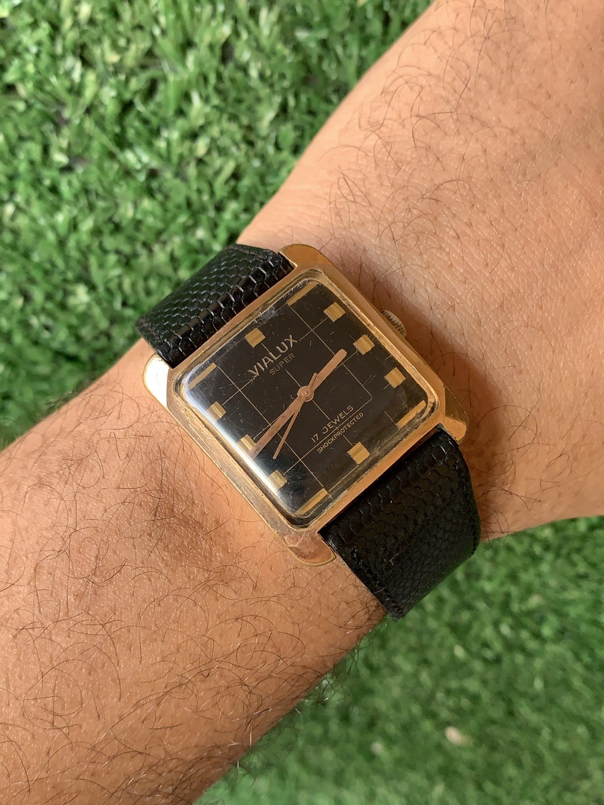 Vintage Vialux Super Watch 32mm Squared Black Swiss Made Iconic Elephant Manual