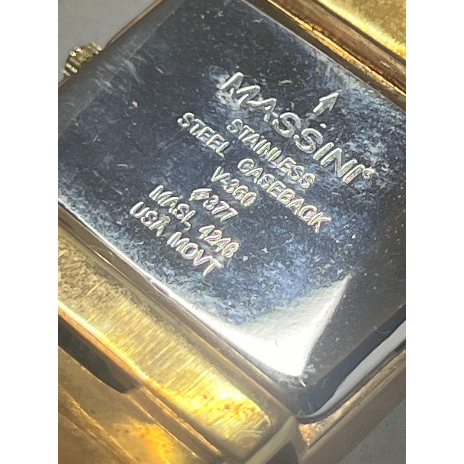 MASSINI Gold Tone Bangle Cuff Wristwatch Square Dial Untested V-360 MASL 4248