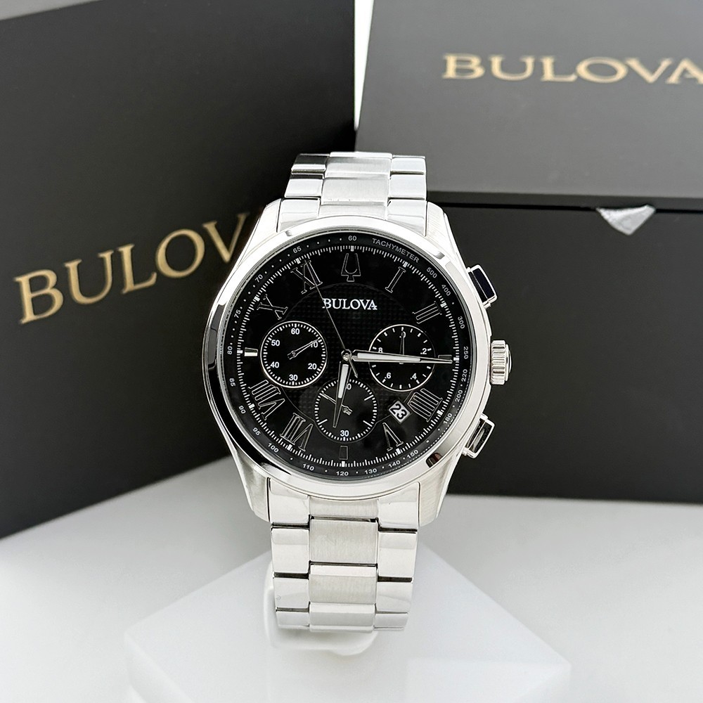 Men’s Bulova 96B288 Classic Wilton Quartz Stainless Black Dial Watch 46.5mm