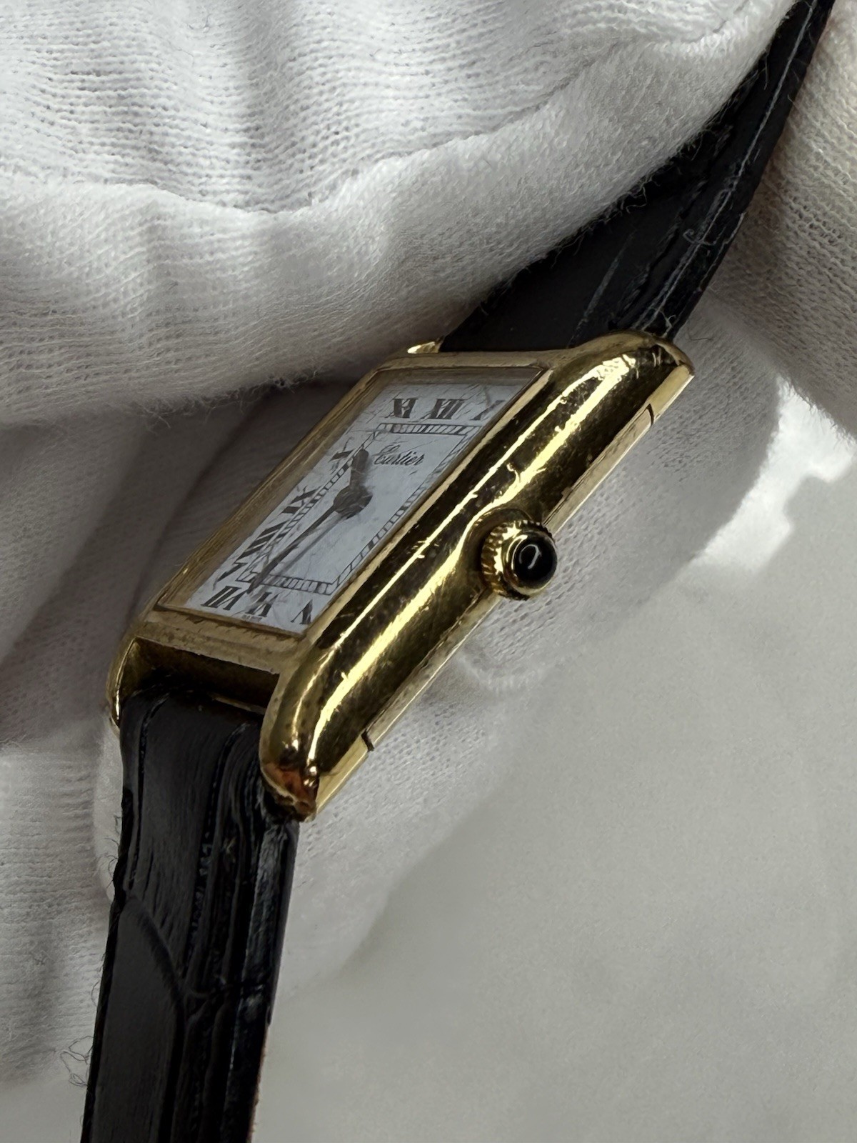 Auth Vintage Cartier Tank 18k Electroplated 1970s 21x28mm Manual Wind Movement