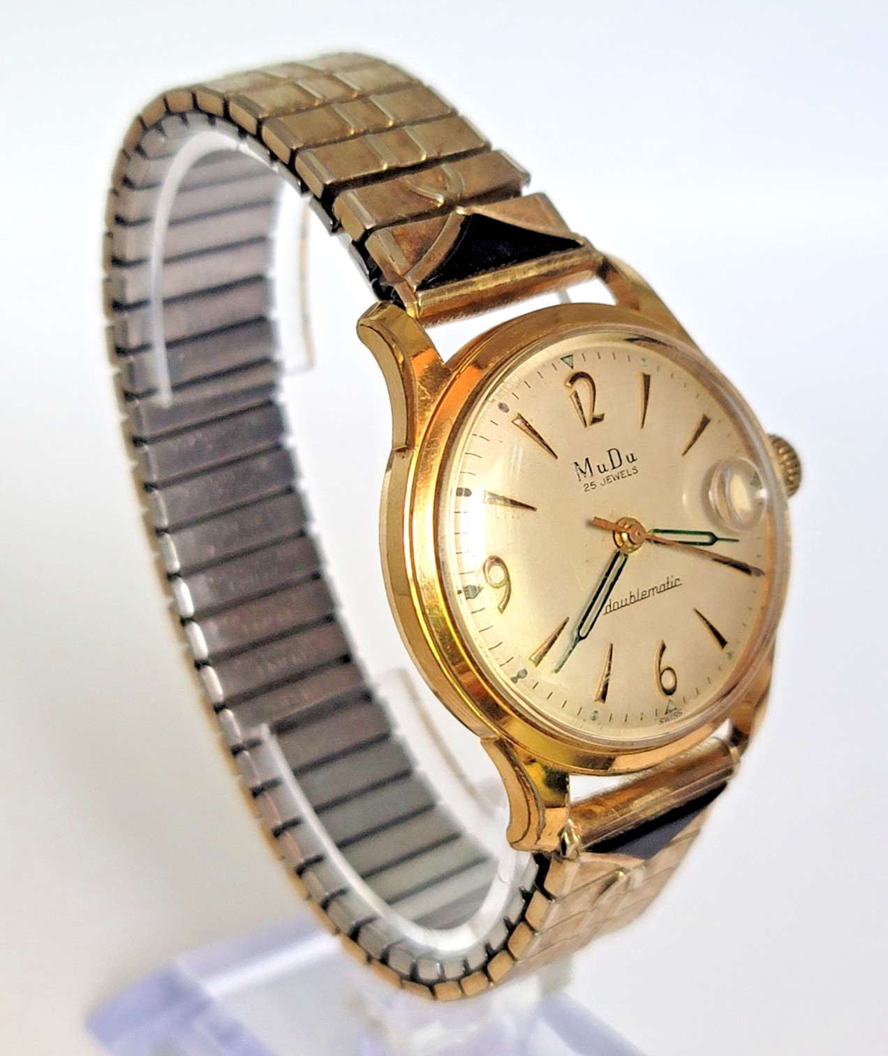 Vintage MuDu Doublematic 25 Jewel Automatic Felsa 692 Swiss Watch GF RUNS – SB19