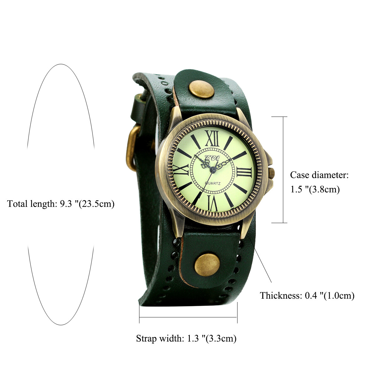Retro Men Women Punk Wide Leather Bangle Roman Numerals Dial Quartz Wrist Watch
