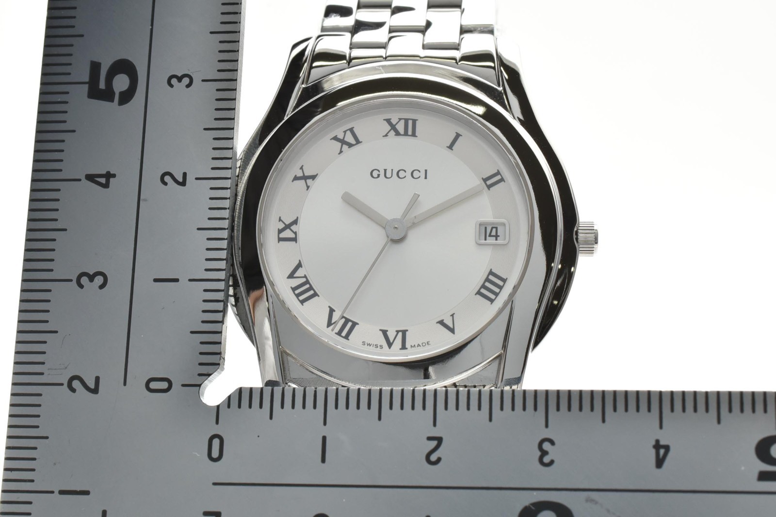 GUCCI 5500M G-Class Quartz Men’s Watch 35mm Vintage Silver Dial Date Swiss
