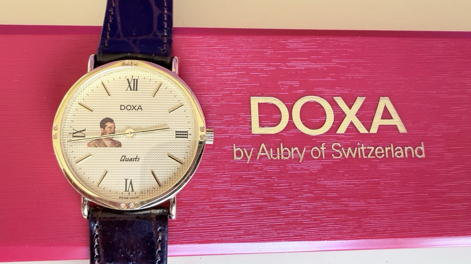New DOXA QUARTZ President Saddam Hussein Iraq Photo Dial Watch 31m Size R500