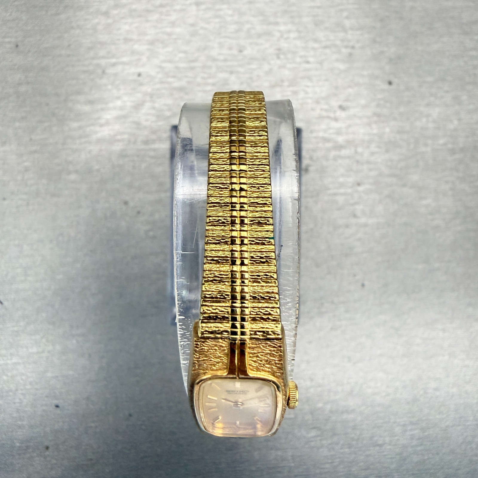 Seiko Watch Women 13mm Gold Dial Gold Tone Rectangle 2E20-6311 New Battery VTG