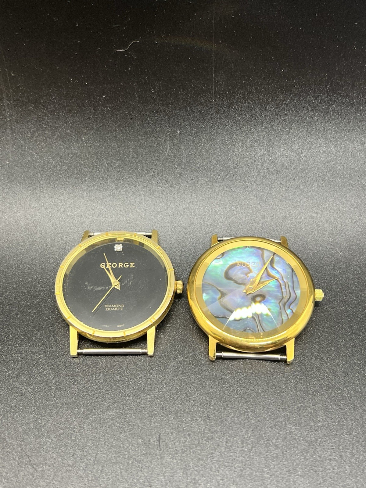 Two Vintage Watch Faces Lot- No Bands – George And Fossil -Numberless – Abalone