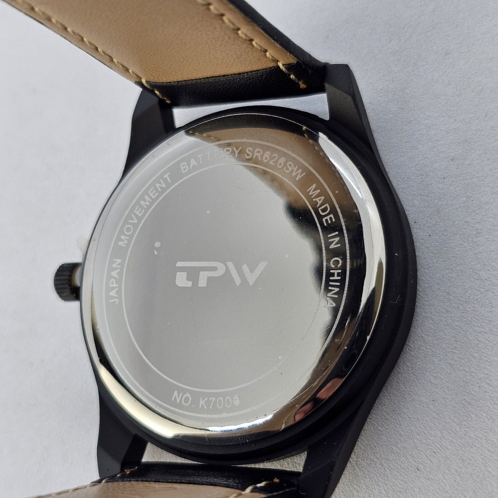 Men’s Field Watch 42MM Large Case Black Dial Black White Leather Band Straps