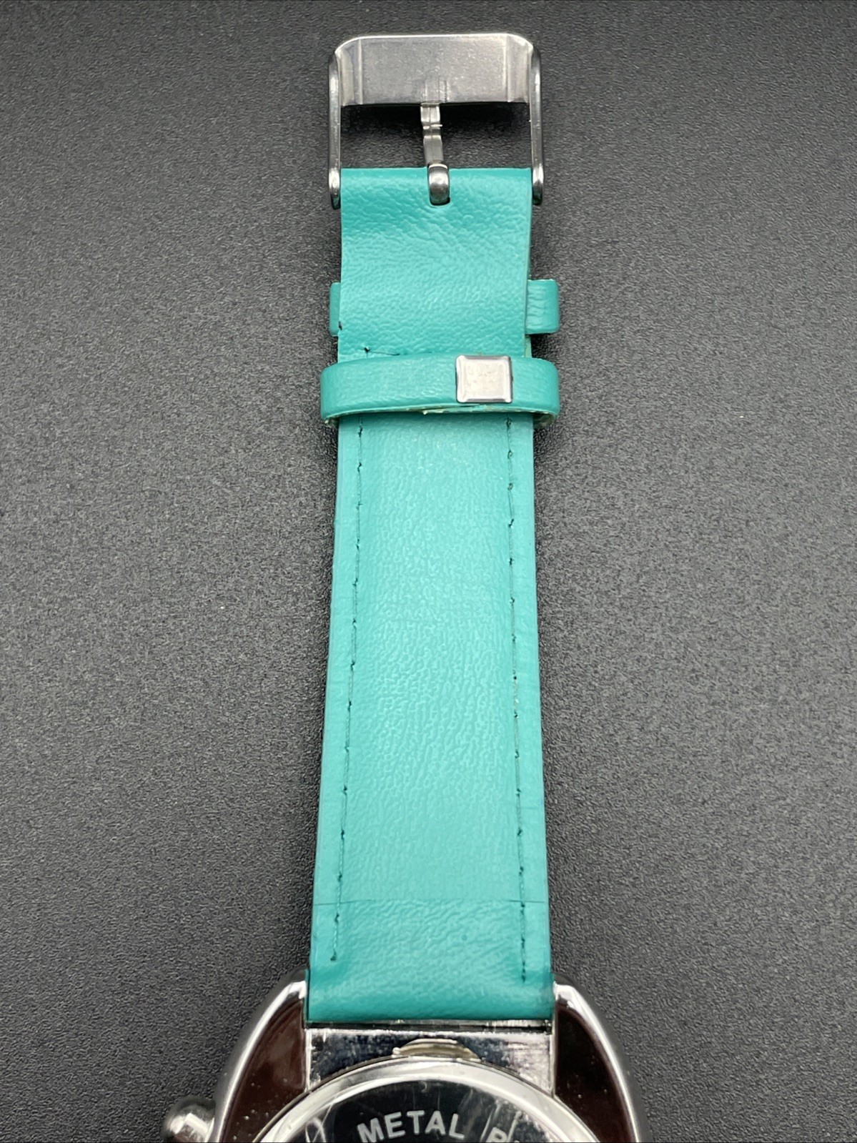 Geneva Chronograph Green Round Silver Tone Case Green Faux Leather Band Watch
