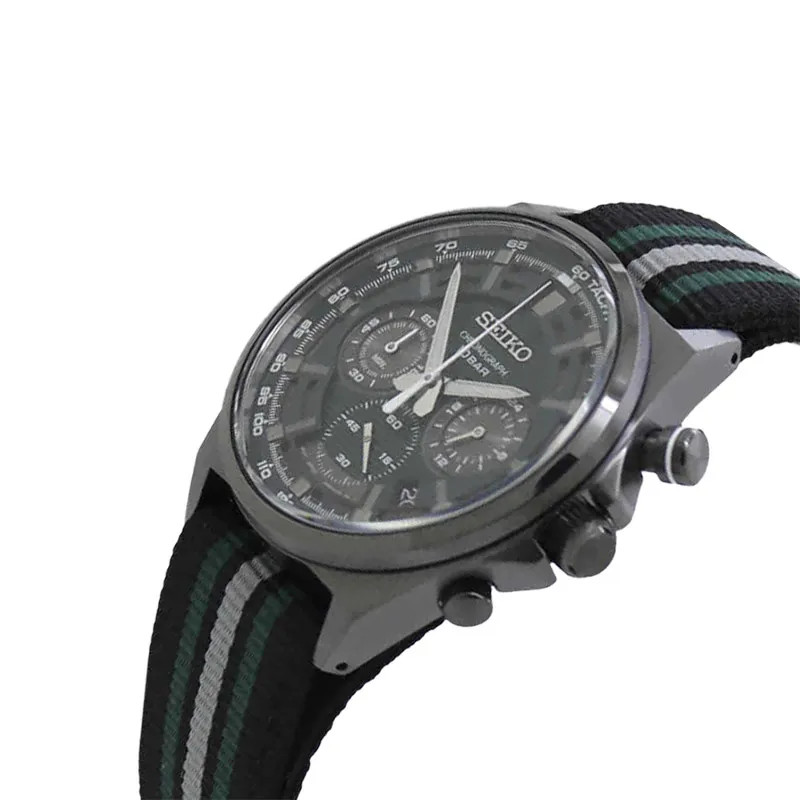 SSB411P1 Seiko Chronograph Discover More Green Dial Multi Color Nylon Strap