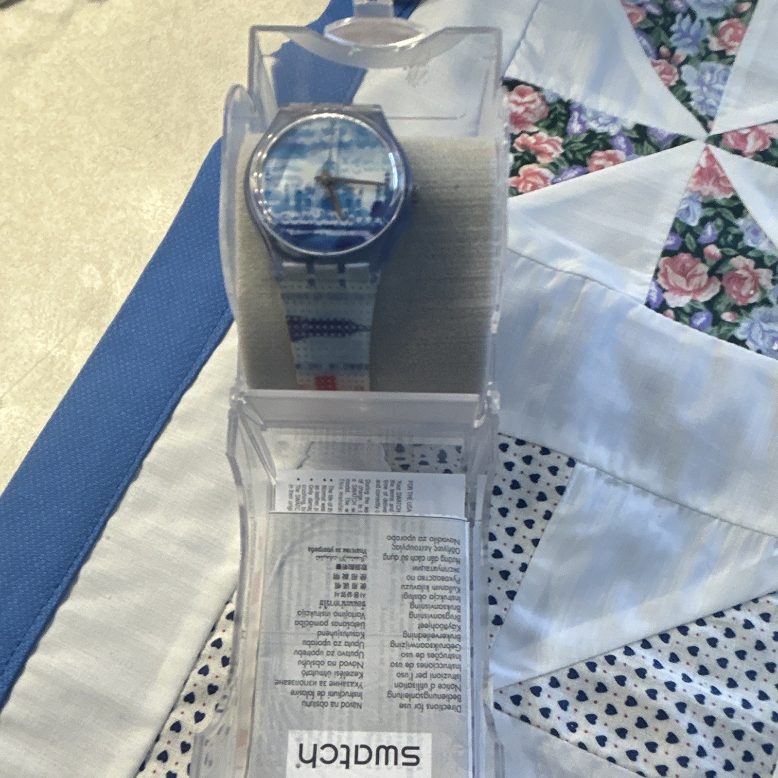 Swatch Gent Quartz 34mm Blue Scenic Dial Plastic Strap 30m w/ Box