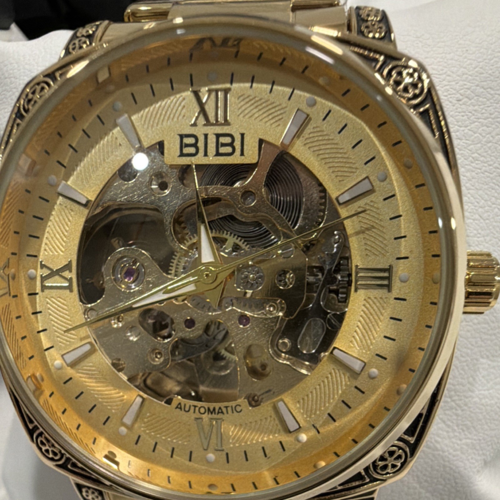 41.5mm Automatic Skeleton Watch With Dial Gold Tone Stainless Steal Bracelet