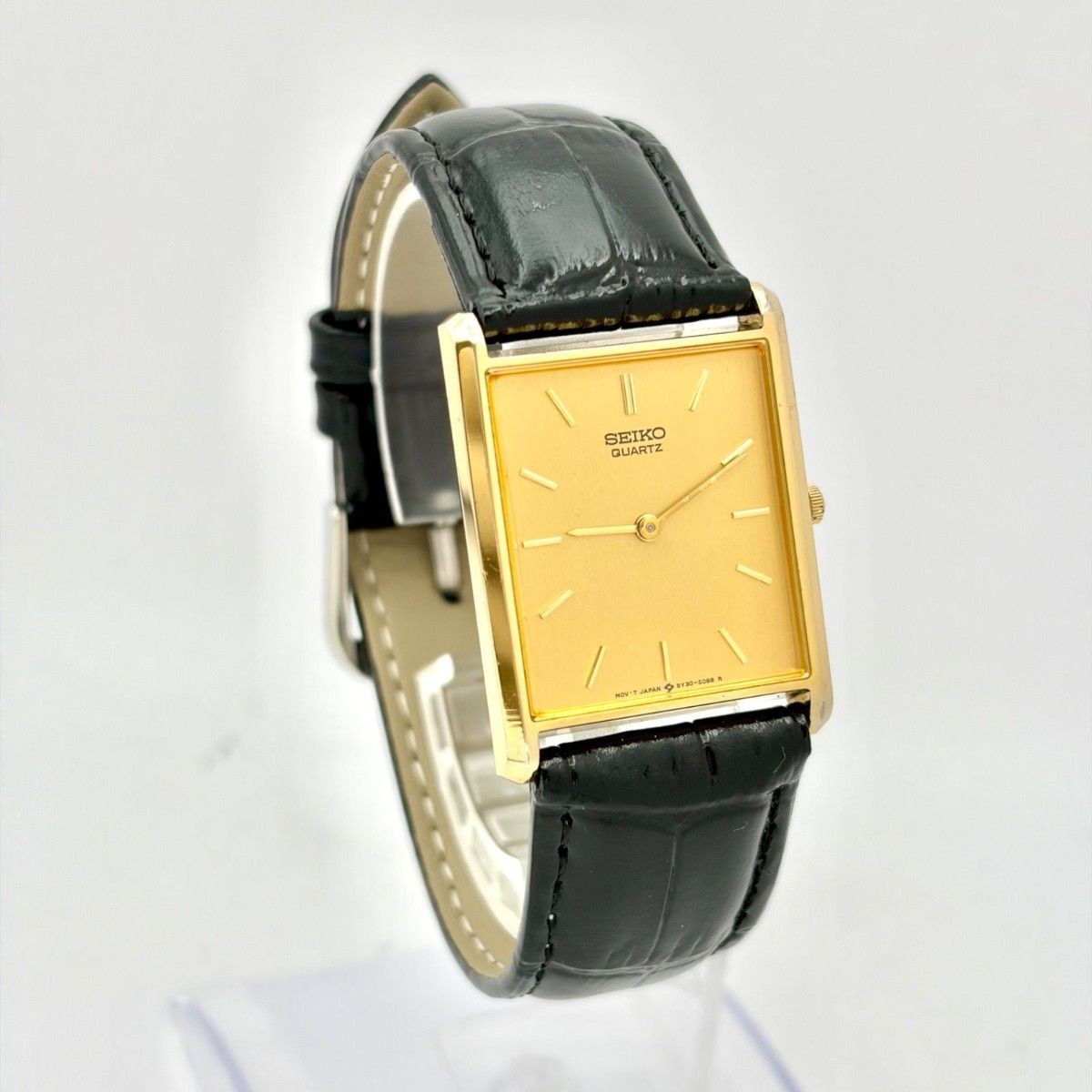 New battery SEIKO men’s wristwatch gold rectangular 5Y30 5069 7N3832 new belt