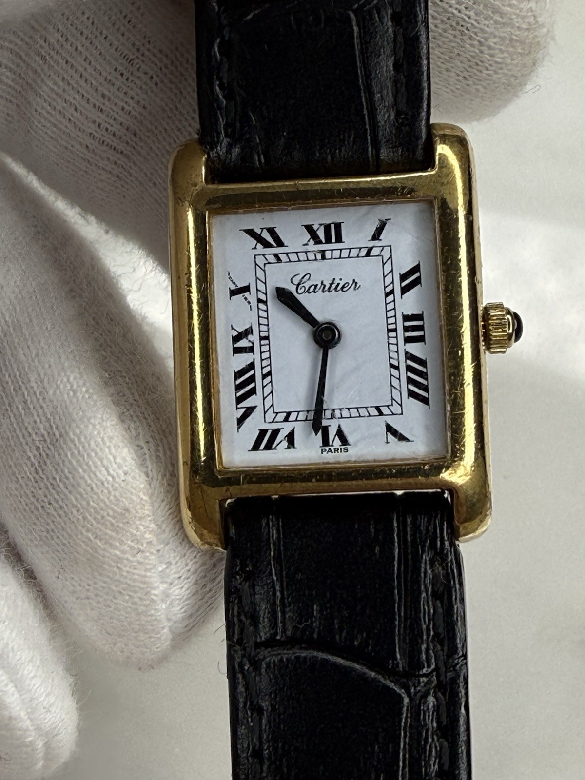 Auth Vintage Cartier Tank 18k Electroplated 1970s 21x28mm Manual Wind Movement