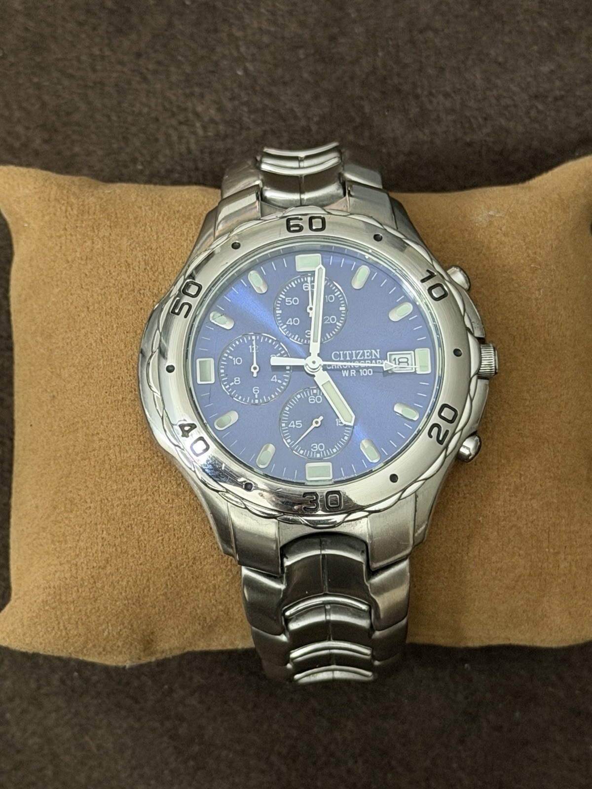 Citizen Quartz Chronograph WR100 100m Blue Dial Date Stainless Steel Bracelet