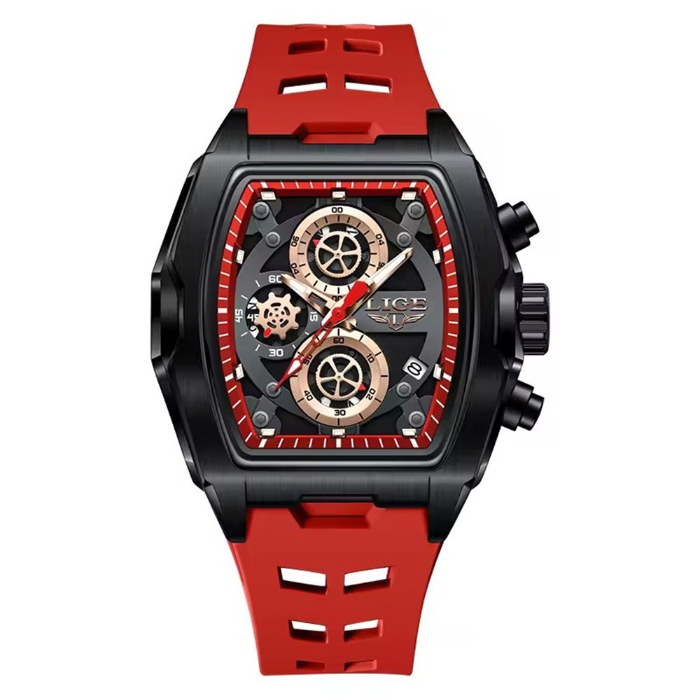 LIGE Men Silicone Watch Rectangle Sport Wristwatch Chronograph Date Male Watches