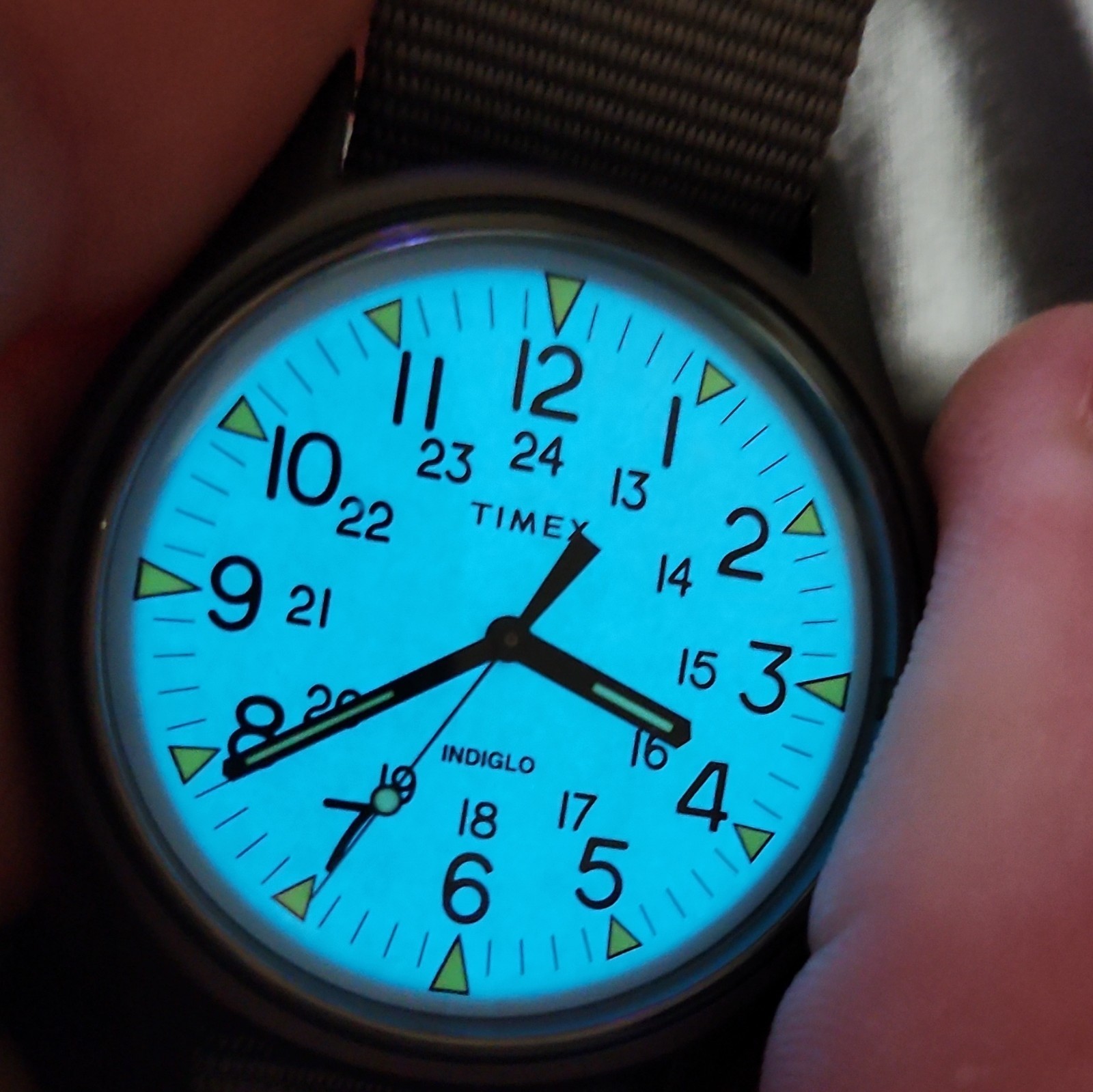 Timex Indiglo Never Worn 38mm Black SS Case Gray Nylon NATO Strap 30m