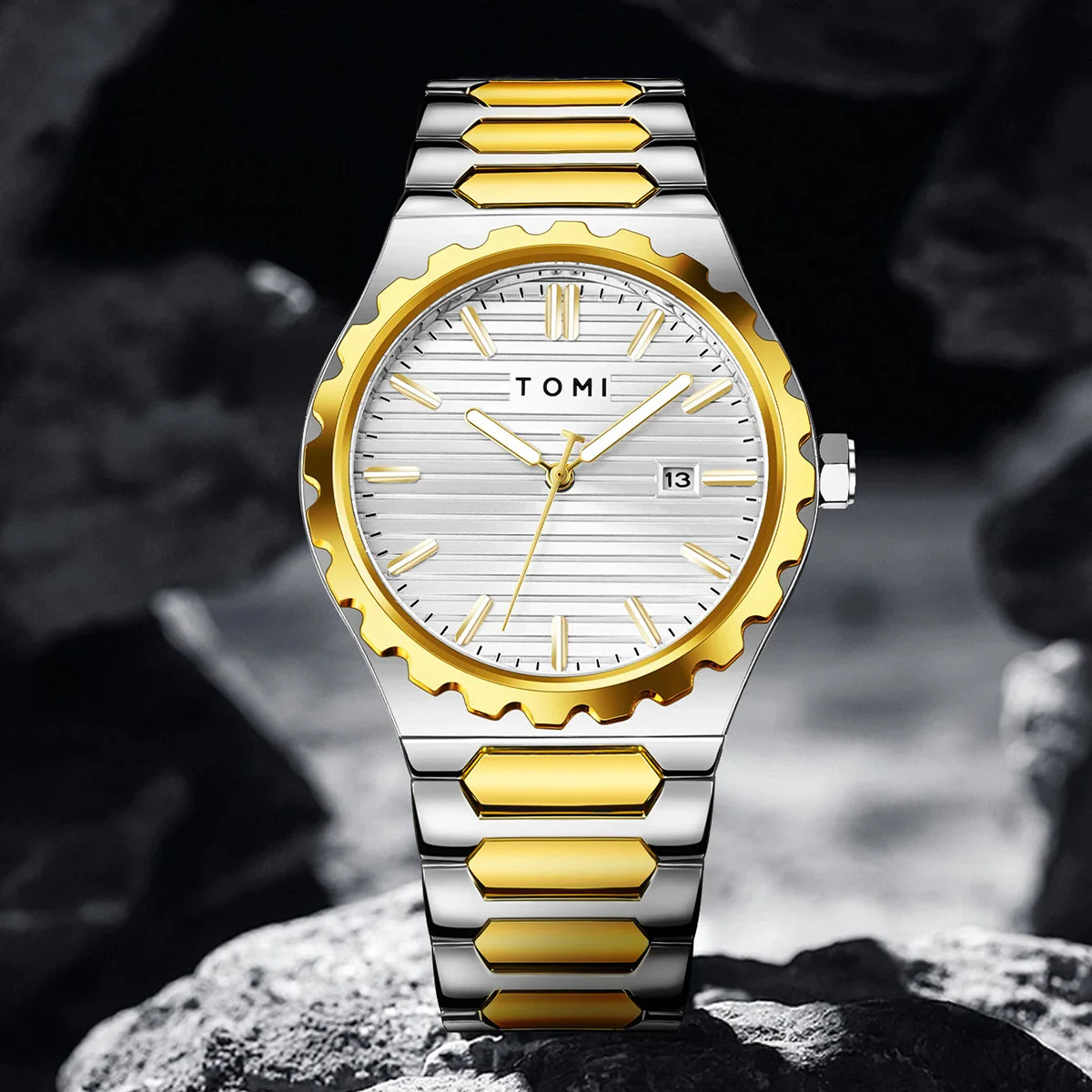 TOMI New 4PCS Luxury Men Watch Gift Set High Quality Steel Strip Striped Dial