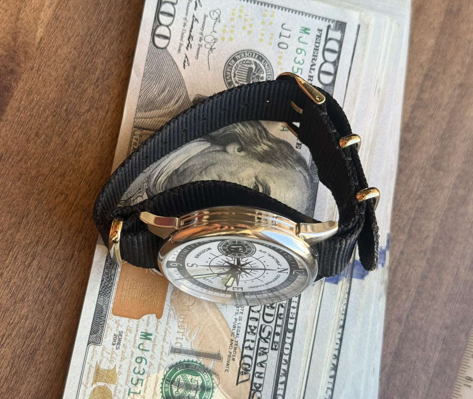 Watch Mechanical Wrist Molniya Compass Men’s Russian Soviet USSR Strap Vintage