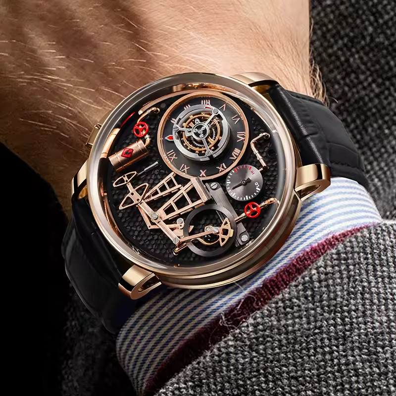 🔥USA🔥PINDU Men’s Watch 45.5mm Steel Sapphire Crystal Oil Pump P6673