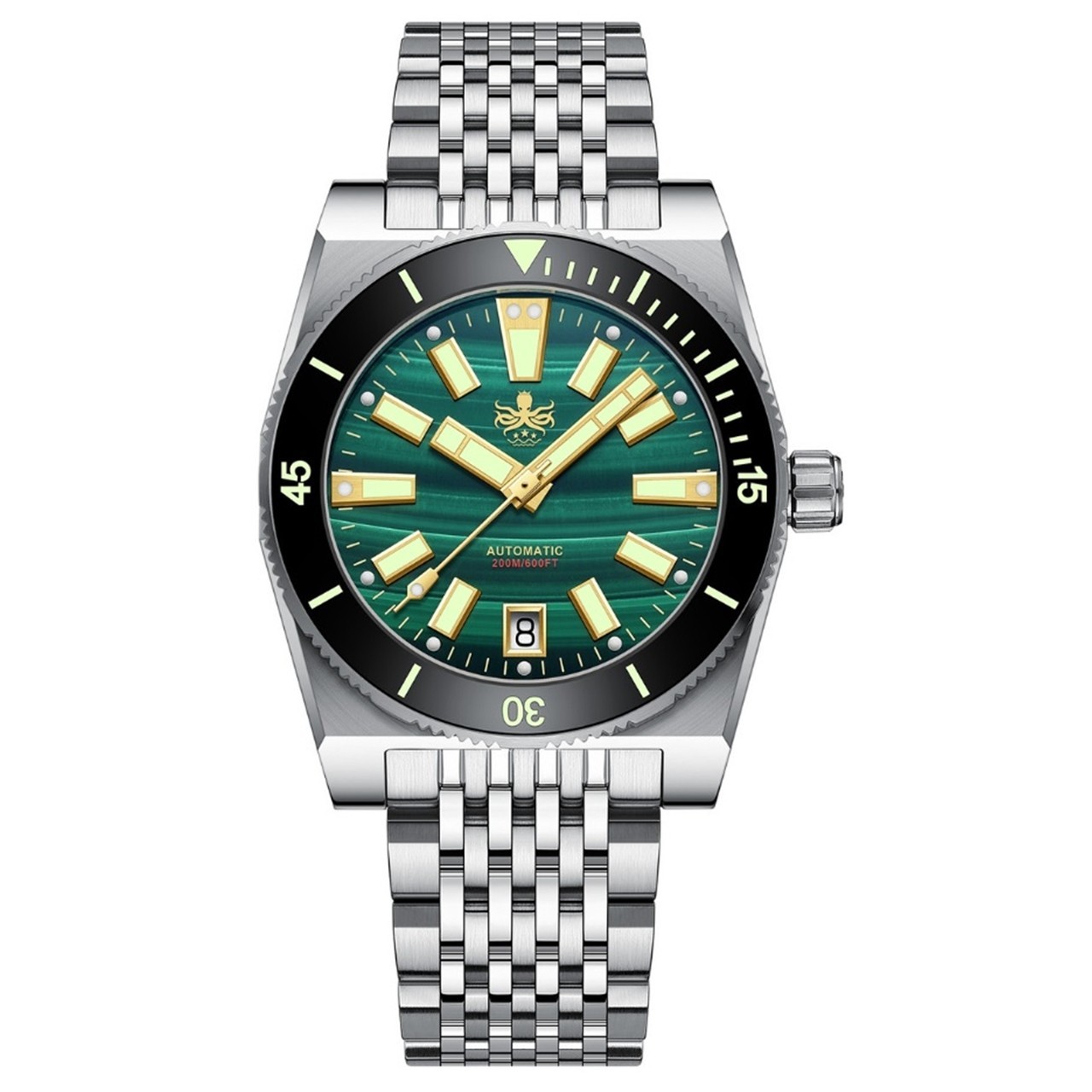 PHOIBOS Narwhal PY061A Men’s Diver Watch Green Malachite Dial Automatic 200m