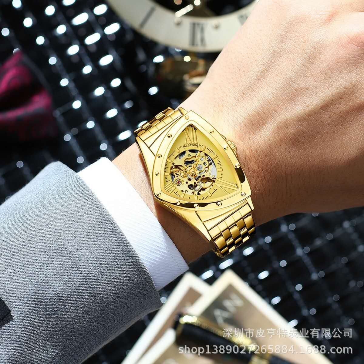 Men’s Triangular Skeleton Watch — Fully Automatic Mechanical, Water-Resi