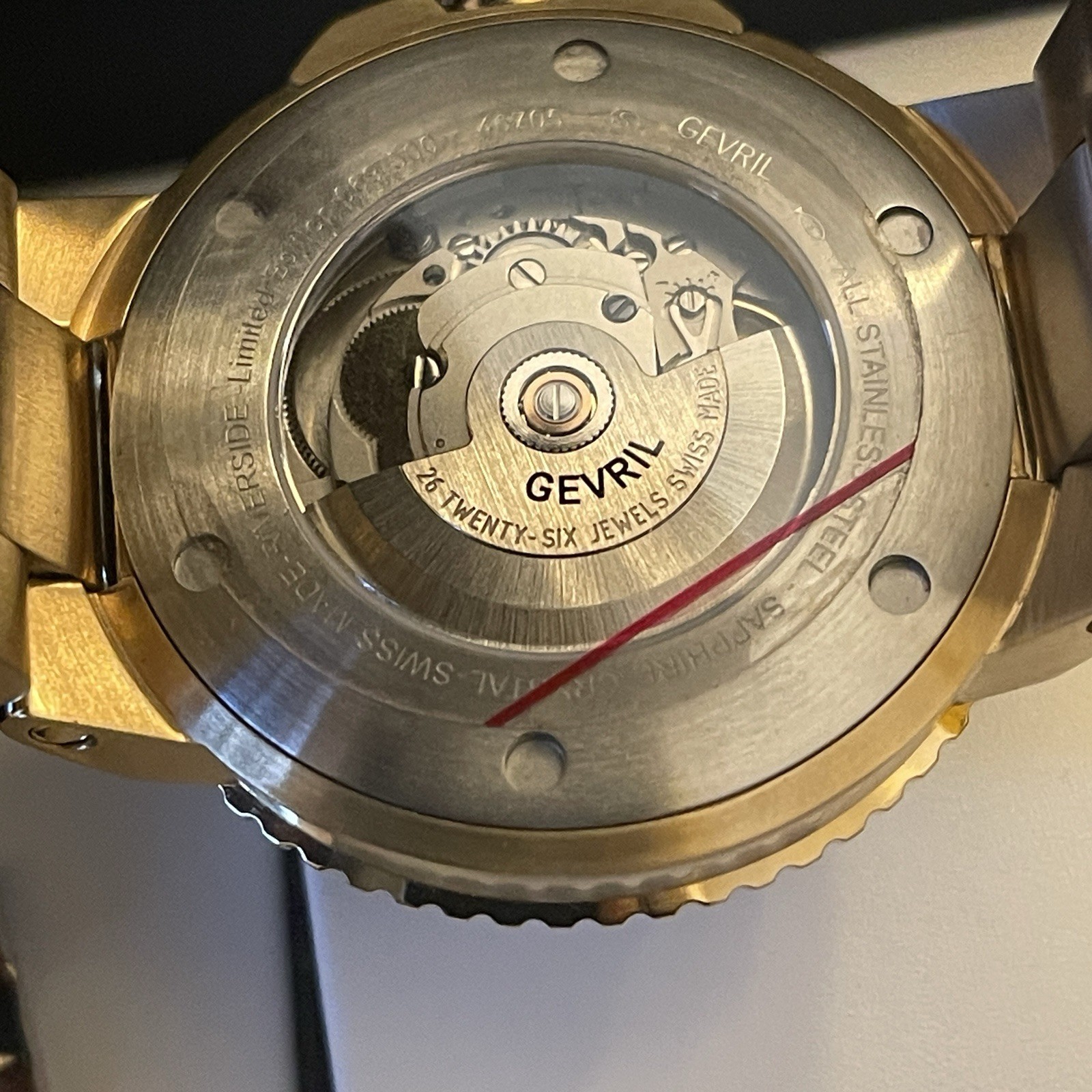 Gevril Riverside Automatic Black Dial Date 43mm Gold Steel Box Papers