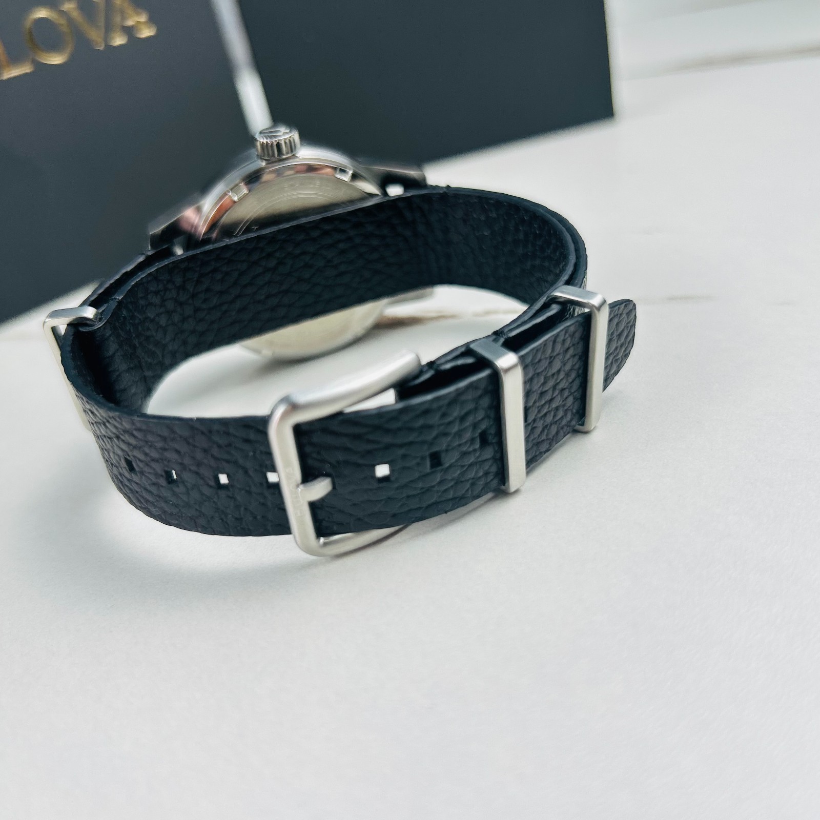 Bulova Men’s Classic Hack Watch 96A246 Ivory Dial Black Leather Automatic Watch