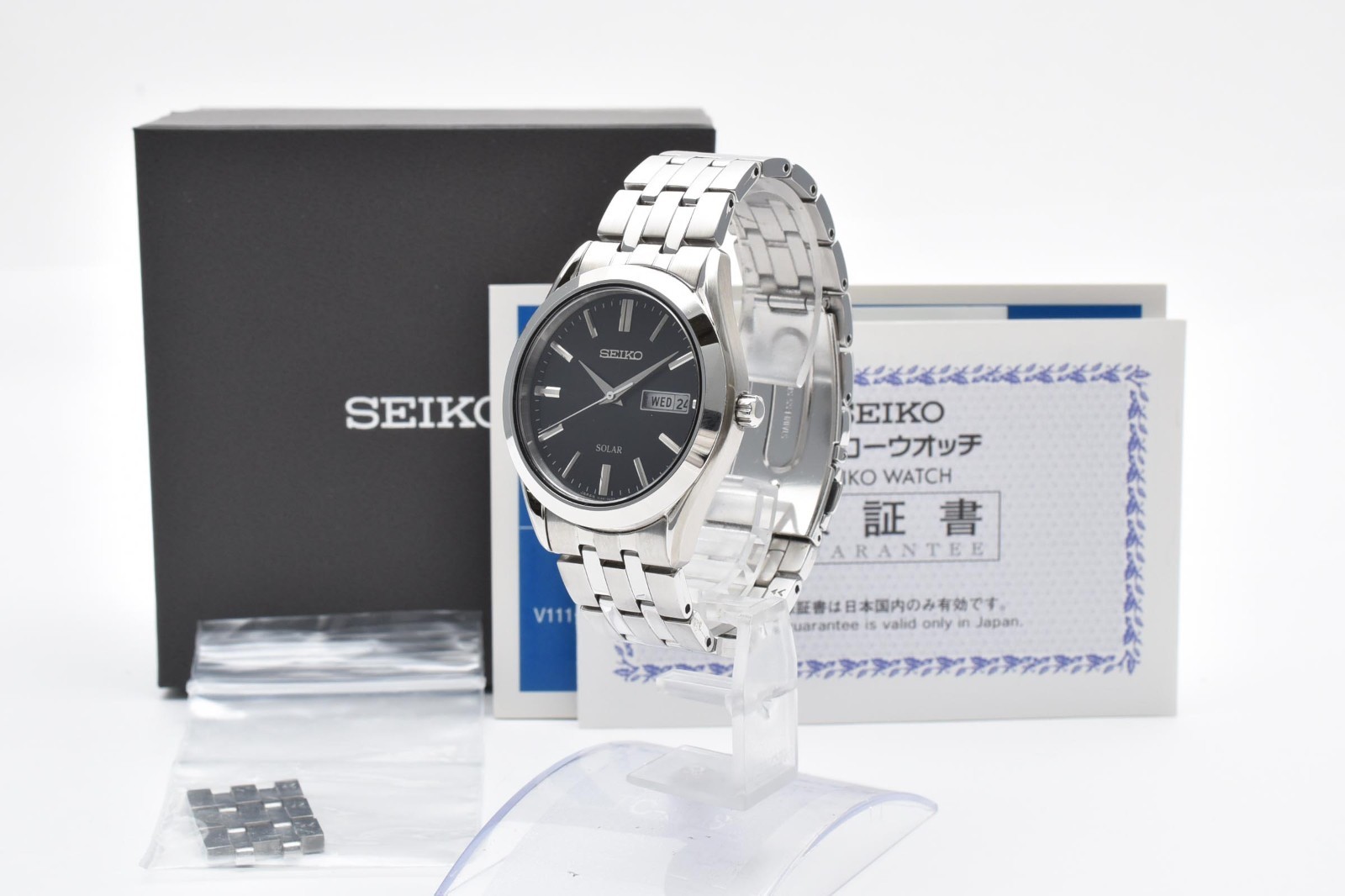 【NEAR MINT】 SEIKO Solar V158-0AZ0 Day Date Black 43mm Quartz Men’s Watch JAPAN