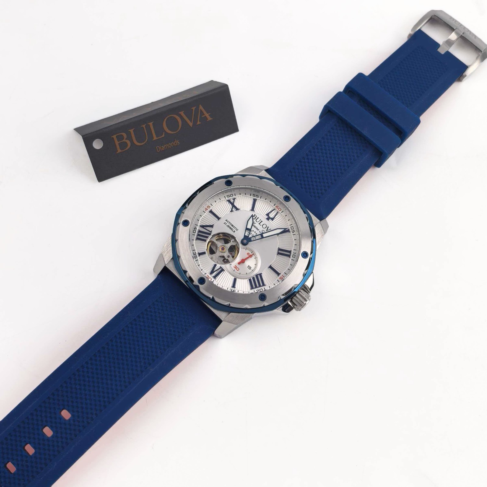 Bulova 98A225 Marine Star Men’s Silver-Tone Dial Silicone Band Men’s Watch 45mm