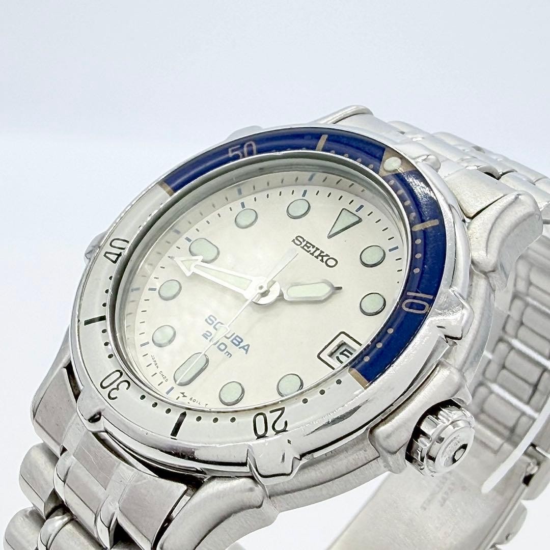 SEIKO 5H25-6050SCUBA Diver’s Watch Silver Blue Used Japan