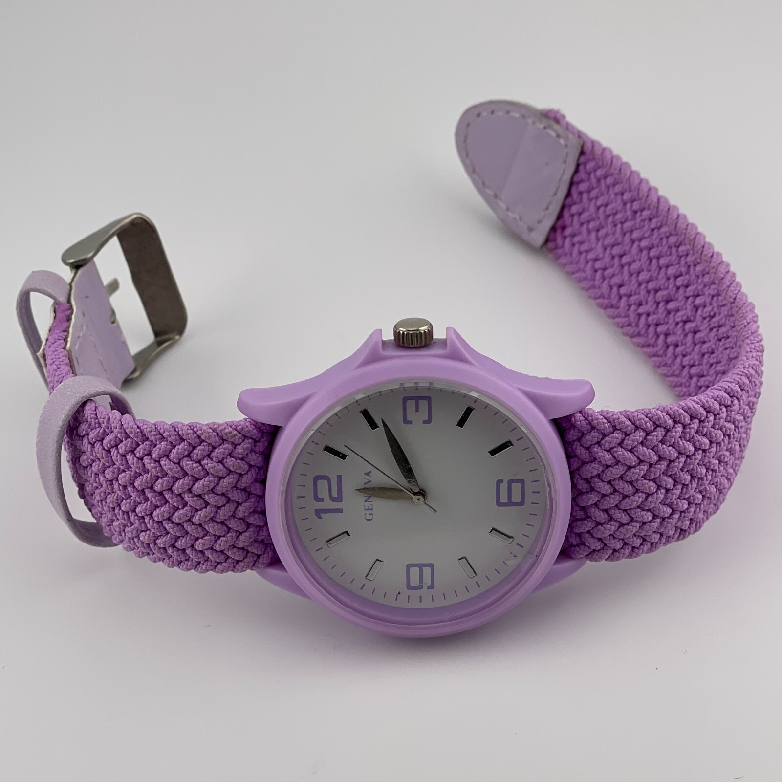 Geneva Womens Watch 39mm Case Purple One Piece Nylon Strap Quartz Analog
