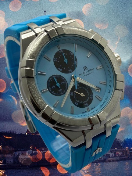 Luxury Maurice Lacroix Chrono-Date Sky-Blue Dial Quartz Refurbished Wristwatch