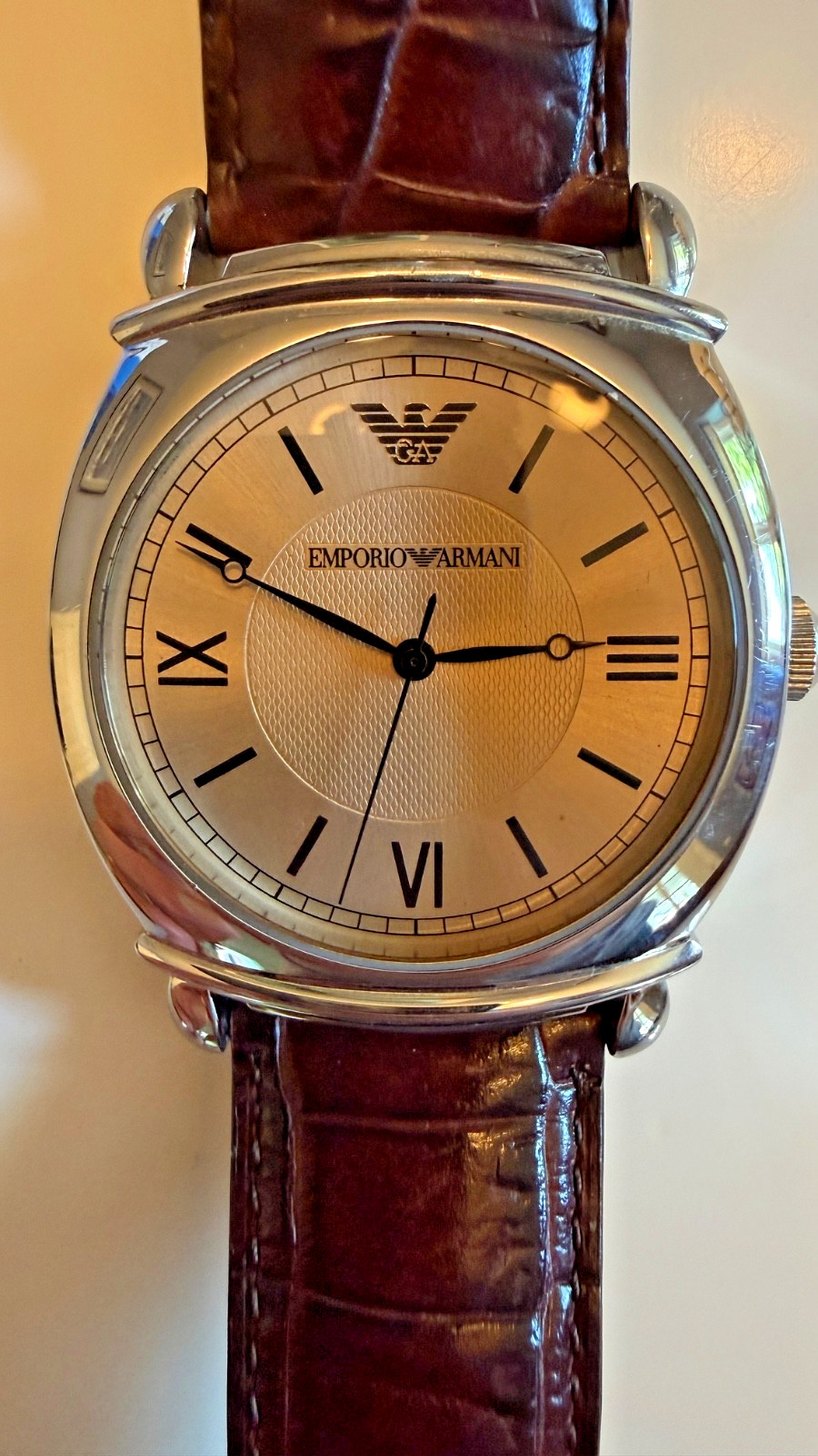 Emporio Armani AR0264 Champagne Dial, Guilloché, Roman Dial, Leather Strap -MINT