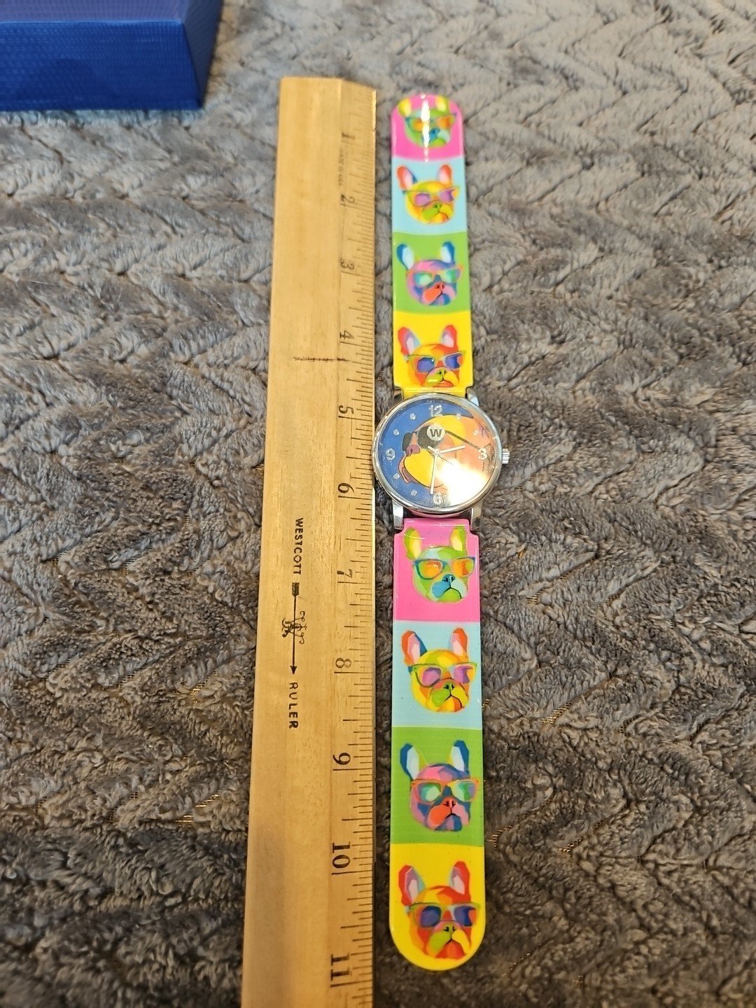 Watchitude Puppy Dog Slap Bracelet Watch Pug Puppy Rainbow Color Block 1″ Wide