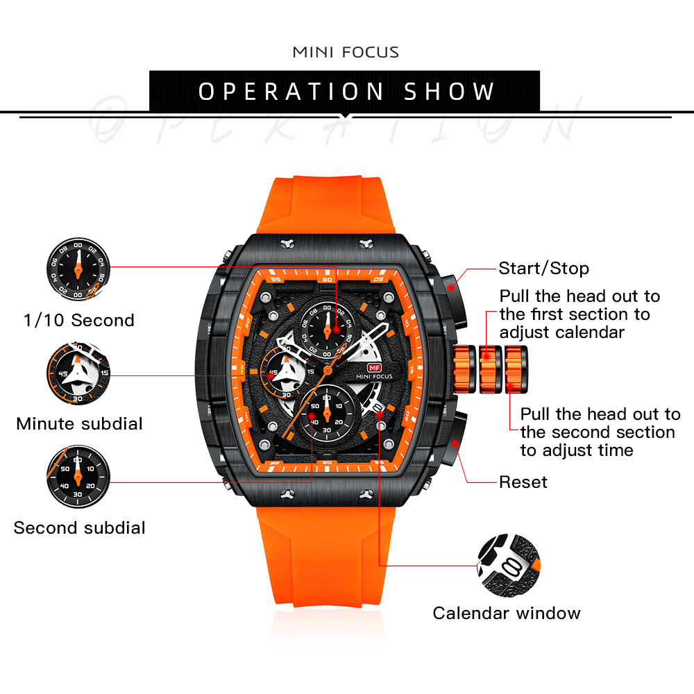 MINI FOCUS Men Watch Silicone Rectangle Date Wristwatch Military Boy Sport Watch