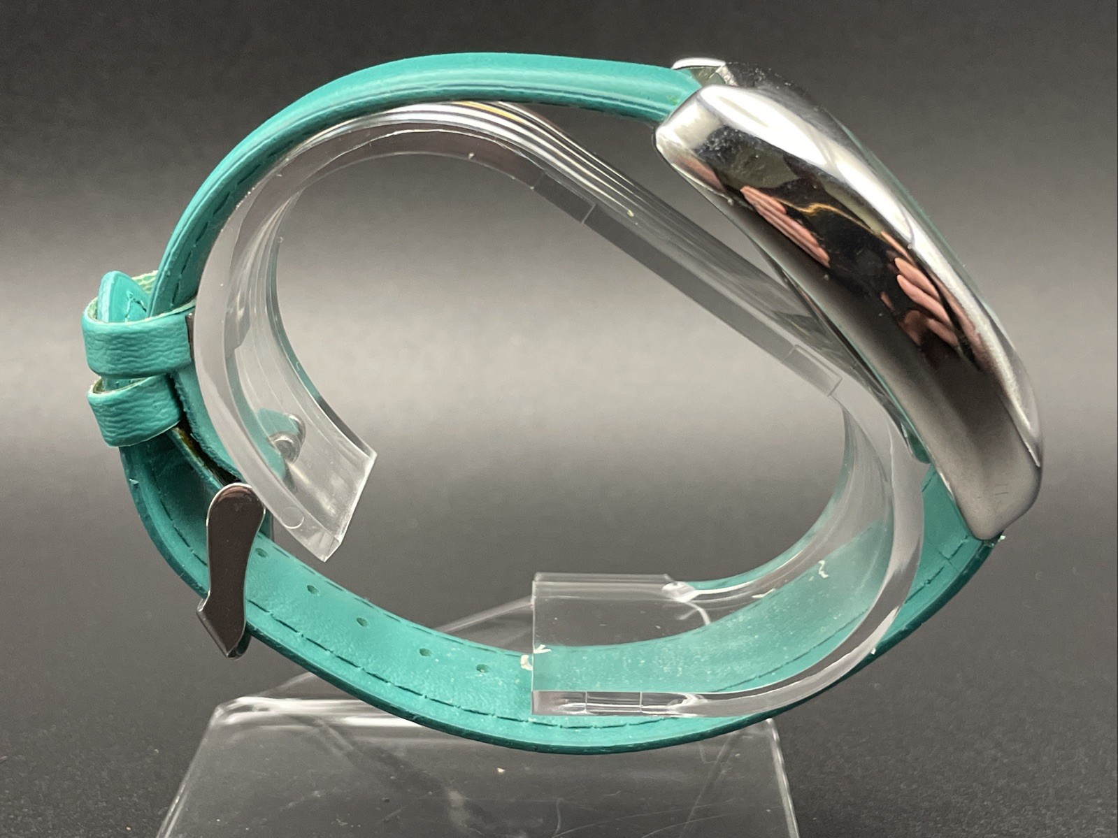 Geneva Chronograph Green Round Silver Tone Case Green Faux Leather Band Watch