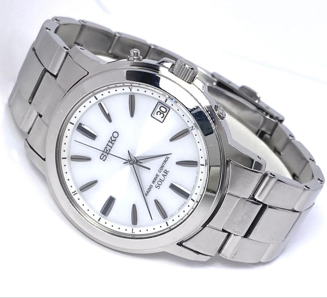 SEIKO 7B52 Solar Radio Watch White Dial Silver Hands