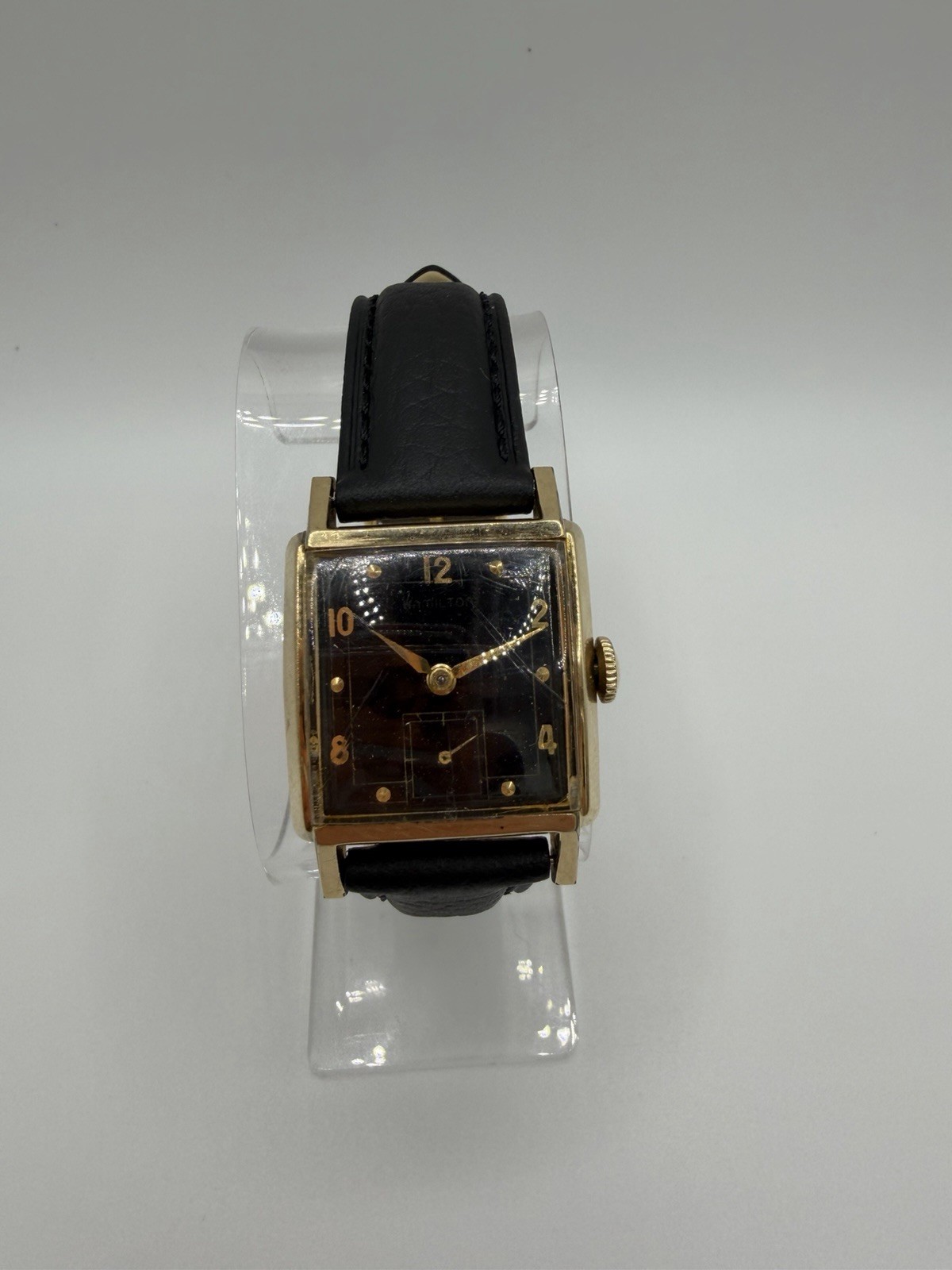 Vintage 1942 Hamilton Gary Black Dial 17J Manual Wind 10K GF Runs New Strap