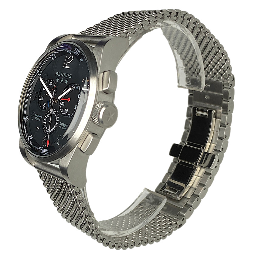 Benrus AirChief2 AC3-SA-BK-SM Chronograph Stainless Steel 41MM Mens Quartz Watch