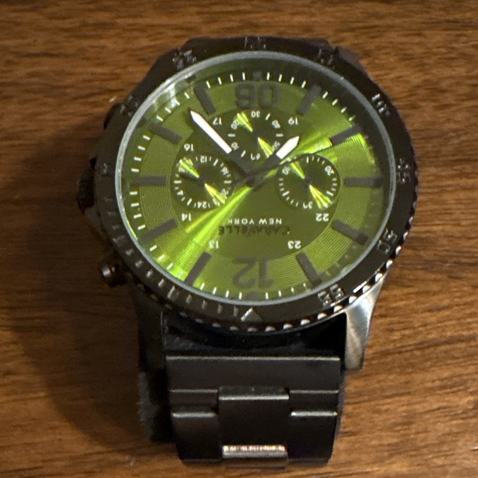 Caravelle New York Men’s Chronograph Quartz Watch Green Dial Black Bracelet Box