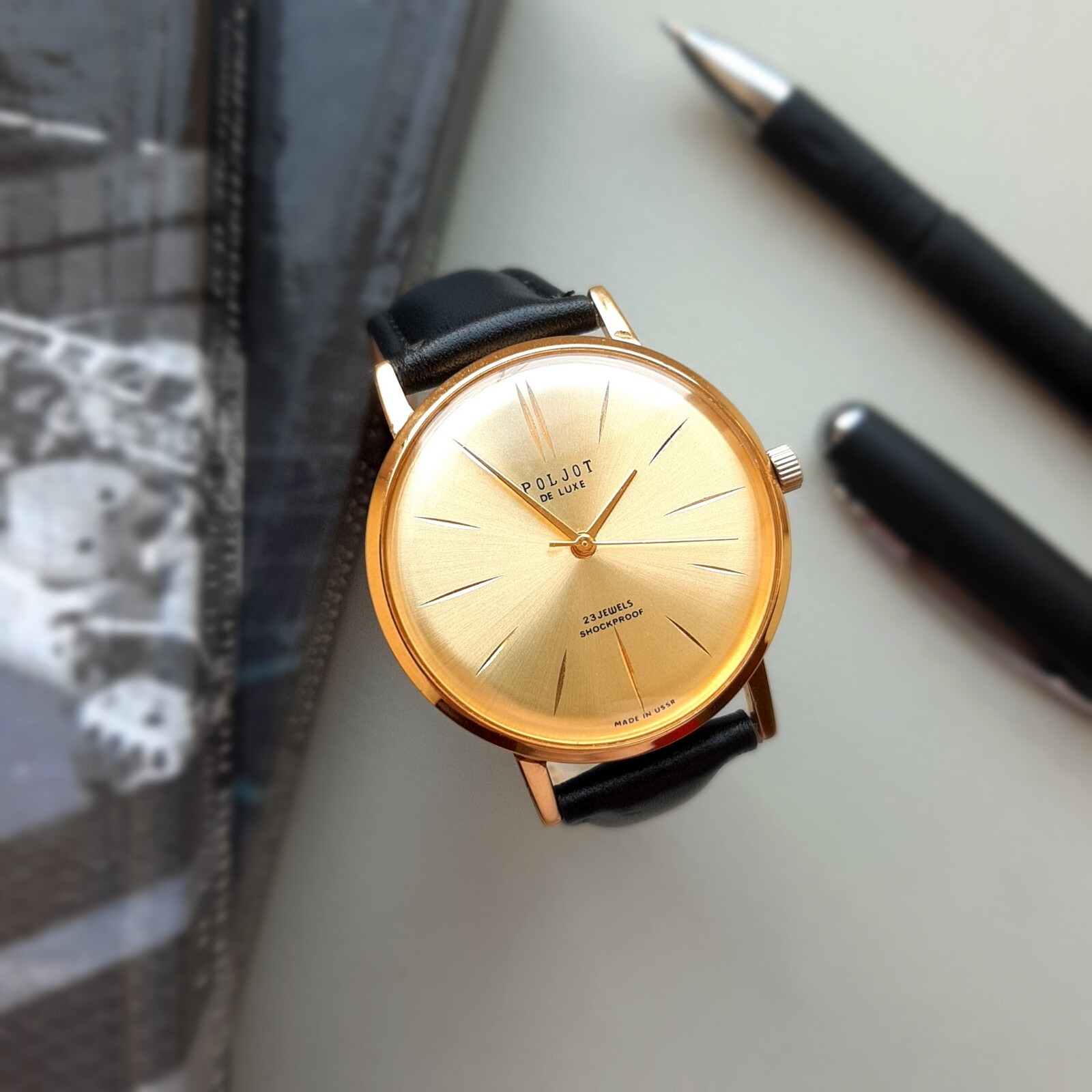 Minimalist wrist watch Poljot de luxe mechanical watch for men, slim watch