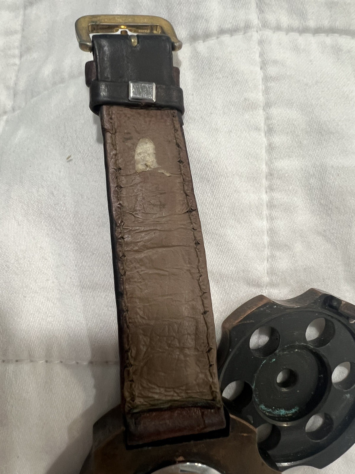 Python 357 Mag Revolver Cylinder Quartz Watch 41mm Men’s Leather Band Ammo