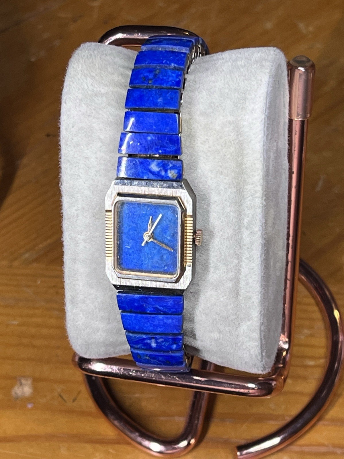 Quartz Womens Dress Rectangle Blue Stone Dial & Bracelet Two-Tone Analog