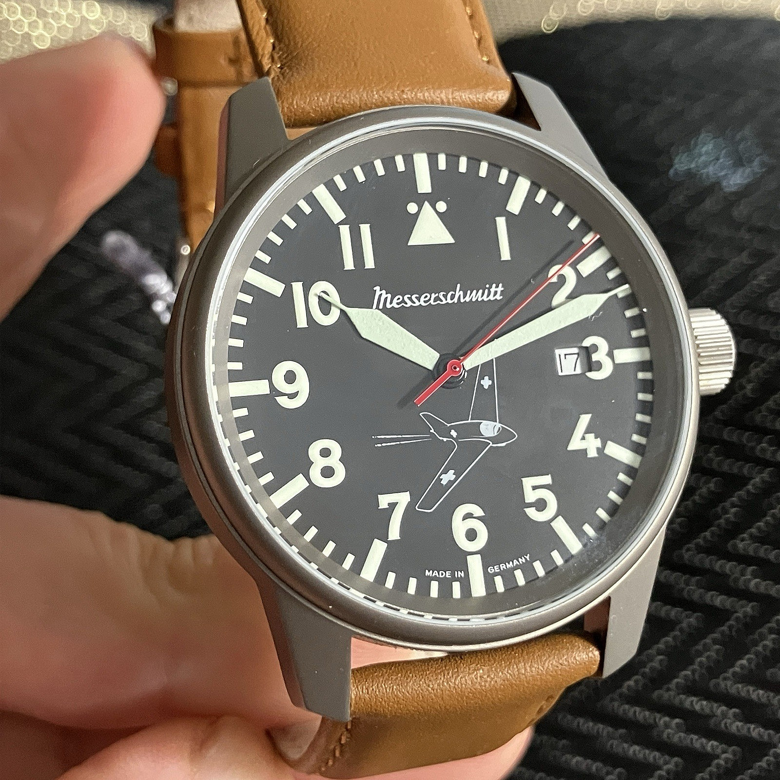 Mens Titanium Military Pilot Messerschmit Watch 41mm Black Dial Germany