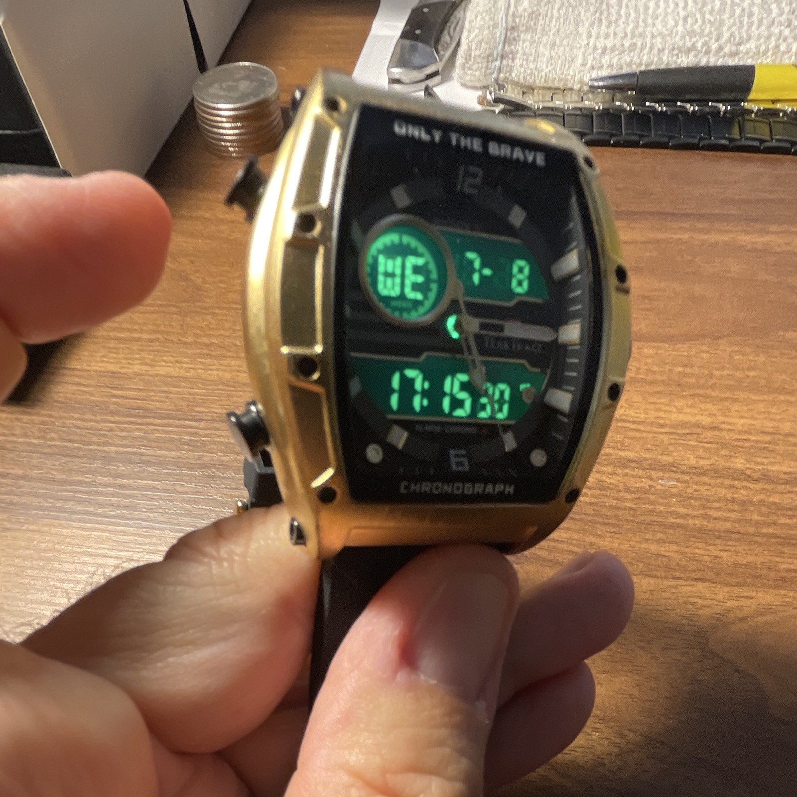 TearTrace Men’s Quartz Analog/Digital Chronograph Watch 45mm Gold/Black 30m