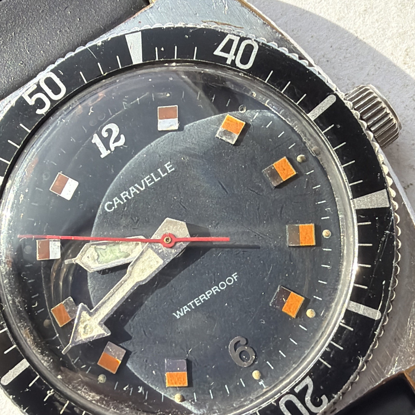 AS53 CARAVELLE VINTAGE DIVER Black Bezel Orange-Black Dial WATERPROOF Running**