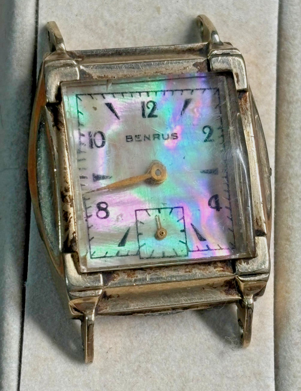 BA-2 17j BENRUS 10k Gold Filled MOP Mother of Pearl dial ART DECO TANK WATCH