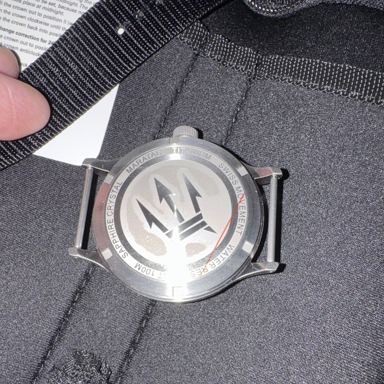 Maratac GMT 44mm Titanium Quartz GMT Watch Black Dial Black NATO Nylon Strap