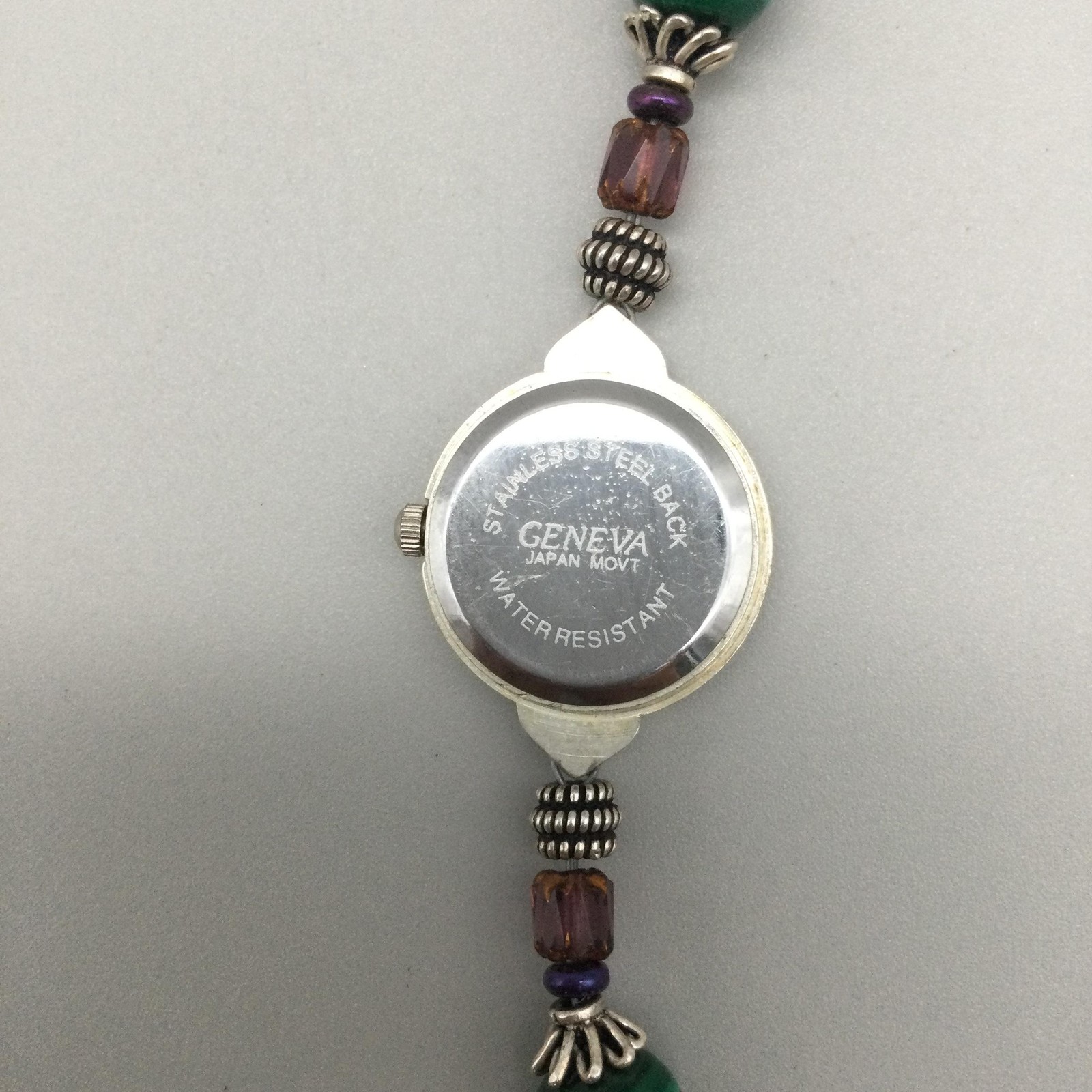Geneva Womens Watch 23mm Black Dial Silver Beaded Hearts New Battery 7.5″